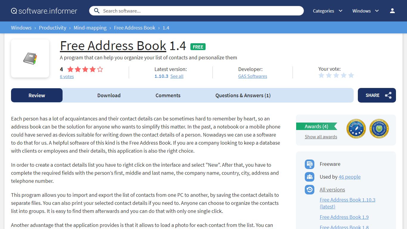 Free Address Book 1.4 Download (Free) - AddressBook.exe